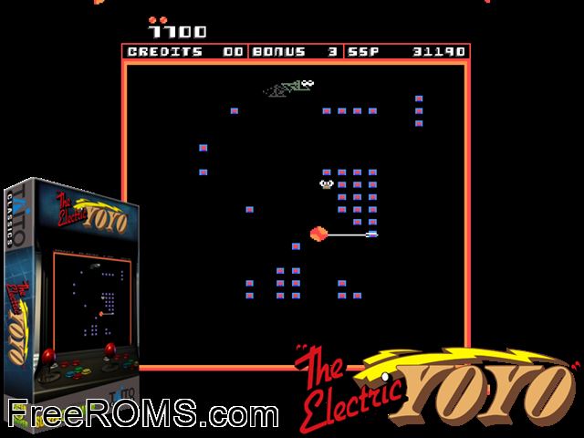 The Electric Yo-Yo (set 1) MAME game showing 3D box cover and gameplay screenshot