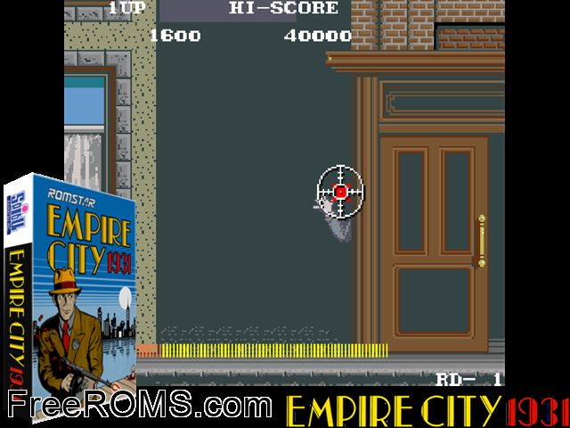 Empire City: 1931 (Japan) MAME game showing 3D box cover and gameplay screenshot