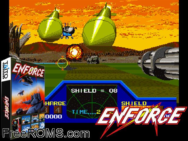 Enforce (Japan) MAME game showing 3D box cover and gameplay screenshot