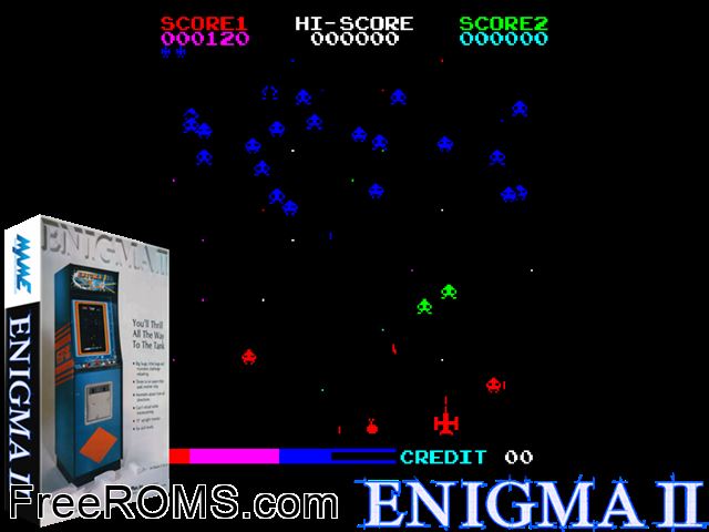 Enigma 2 (Space Invaders Hardware) MAME game showing 3D box cover and gameplay screenshot