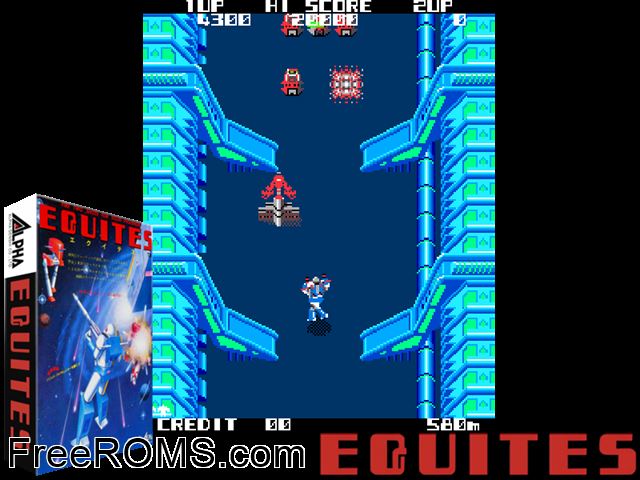 Equites MAME game showing 3D box cover and gameplay screenshot
