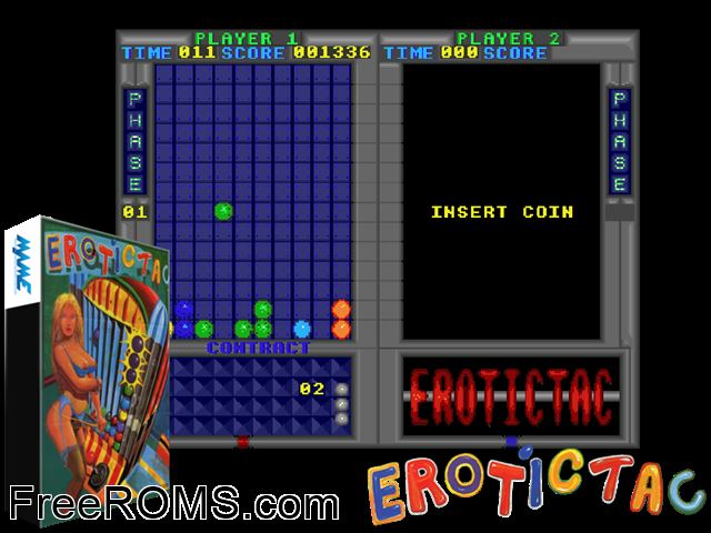 Erotictac/Tactic MAME game showing 3D box cover and gameplay screenshot