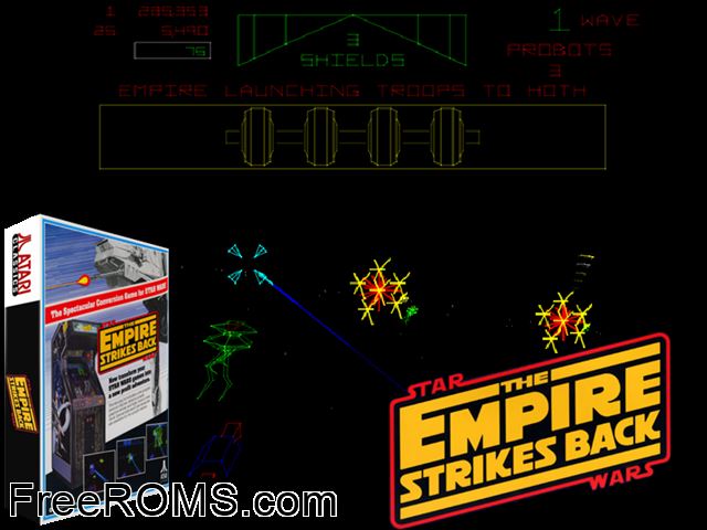 The Empire Strikes Back MAME game showing 3D box cover and gameplay screenshot