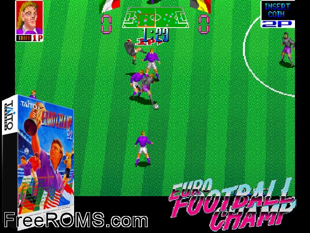 Euro Champ '92 (World) MAME game showing 3D box cover and gameplay screenshot