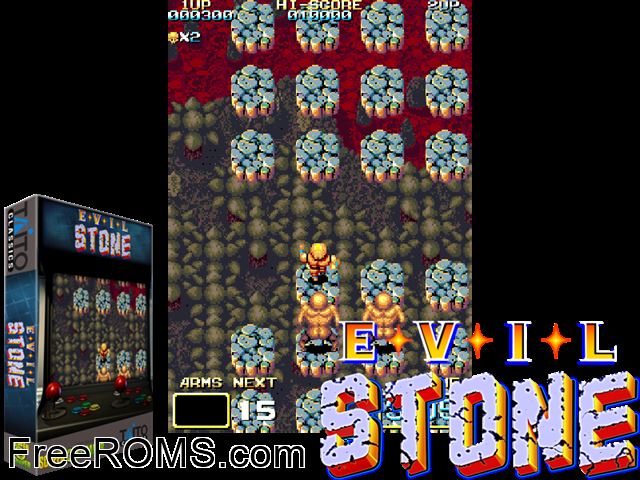 Evil Stone MAME game showing 3D box cover and gameplay screenshot