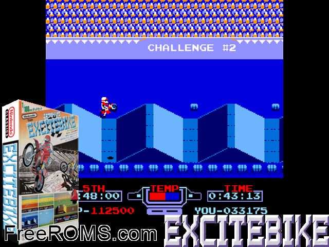 Vs. Excitebike (Japan) MAME game showing 3D box cover and gameplay screenshot