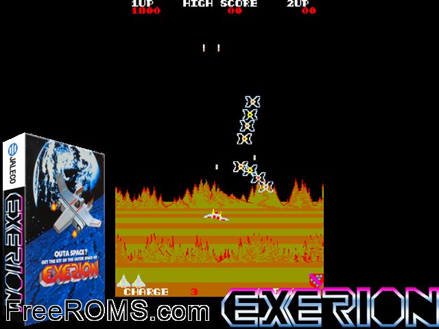 Exerion (bootleg) MAME game showing 3D box cover and gameplay screenshot