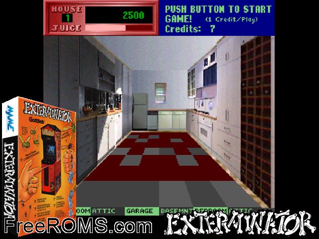 Exterminator MAME game showing 3D box cover and gameplay screenshot