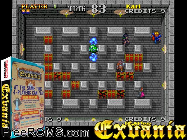 Exvania (Japan) MAME game showing 3D box cover and gameplay screenshot