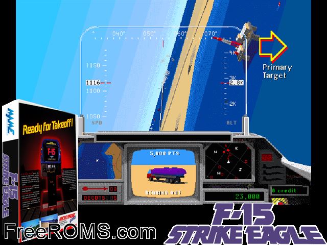 F-15 Strike Eagle (rev. 2.1) MAME game showing 3D box cover and gameplay screenshot