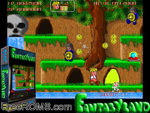 Fantasy Land (set 1) MAME game showing 3D box cover and gameplay screenshot