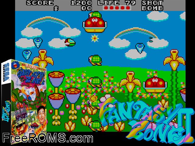 Fantasy Zone 2 MAME game showing 3D box cover and gameplay screenshot