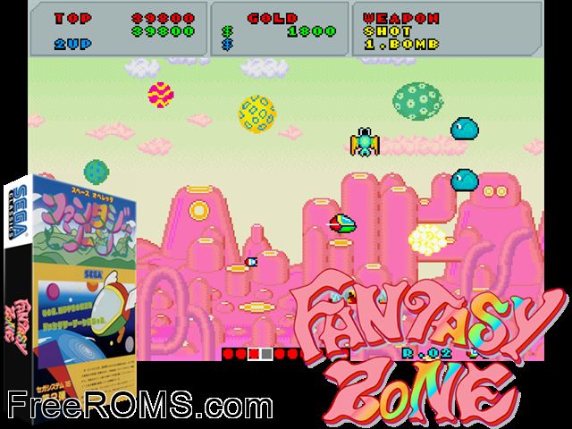 Fantasy Zone (set 2, unprotected) MAME game showing 3D box cover and gameplay screenshot