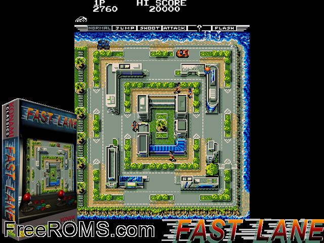 Fast Lane MAME game showing 3D box cover and gameplay screenshot