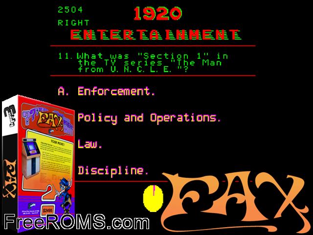 Fax MAME game showing 3D box cover and gameplay screenshot