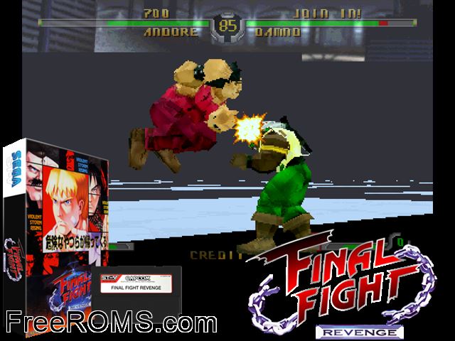 Final Fight Revenge (JUET 990714 V1.000) MAME game showing 3D box cover and gameplay screenshot