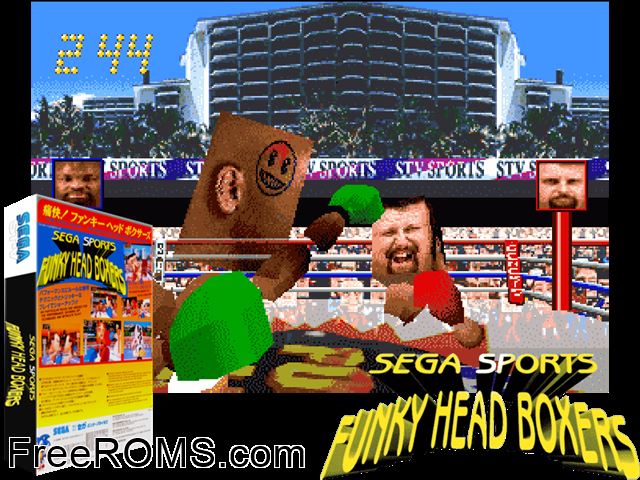 Funky Head Boxers (JUETBKAL 951218 V1.000) MAME game showing 3D box cover and gameplay screenshot