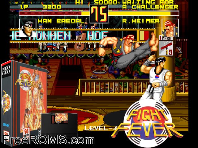 Fight Fever (set 1) MAME game showing 3D box cover and gameplay screenshot