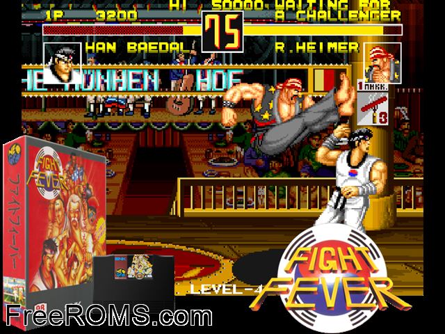 Fight Fever (set 2) MAME game showing 3D box cover and gameplay screenshot