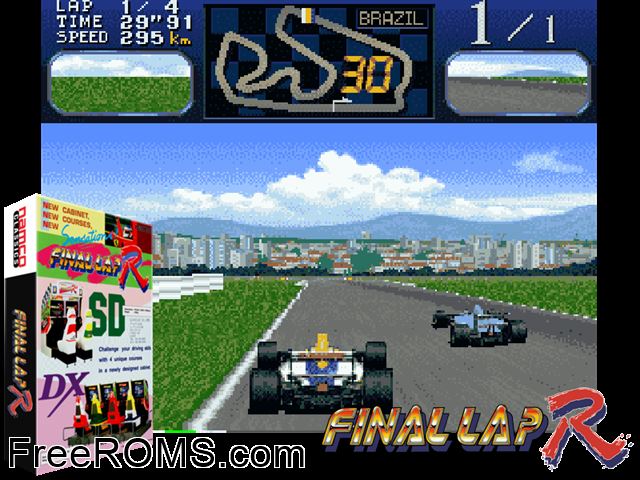 Final Lap R (Rev B) MAME game showing 3D box cover and gameplay screenshot