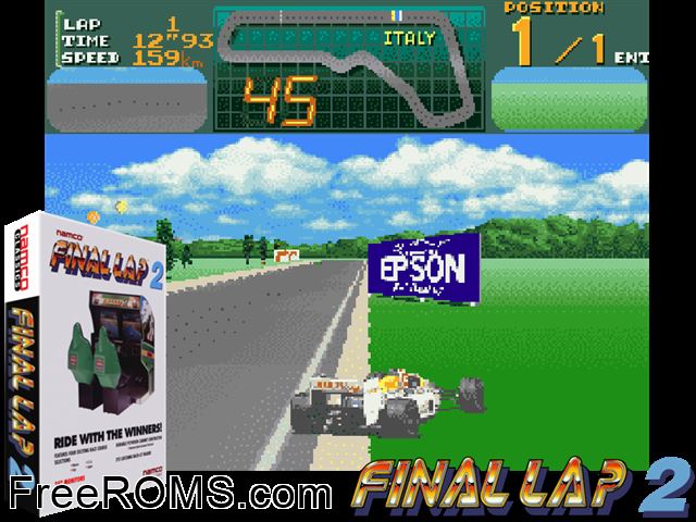 Final Lap 2 (Japan) MAME game showing 3D box cover and gameplay screenshot
