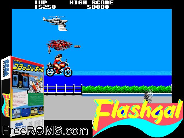 Flashgal (set 1) MAME game showing 3D box cover and gameplay screenshot