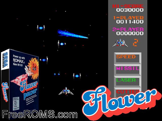 Flower MAME game showing 3D box cover and gameplay screenshot