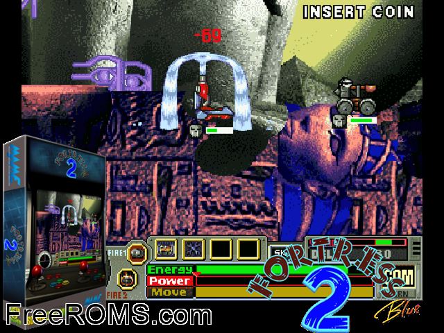 Fortress 2 Blue Arcade (ver 1.00 / pcb ver 3.05) MAME game showing 3D box cover and gameplay screenshot