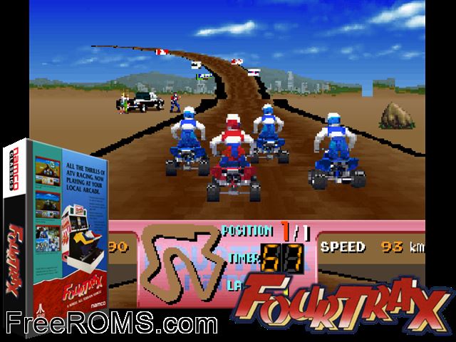 Four Trax MAME game showing 3D box cover and gameplay screenshot