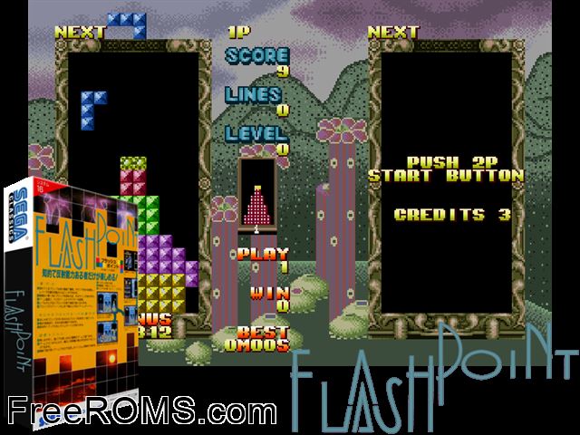 Flash Point (World, bootleg) MAME game showing 3D box cover and gameplay screenshot