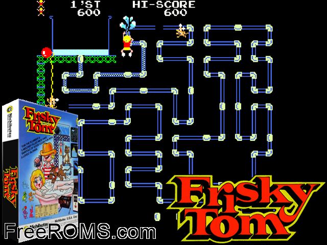 Frisky Tom (set 2) MAME game showing 3D box cover and gameplay screenshot