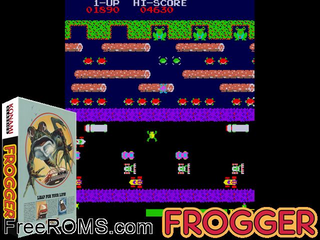 Frog MAME game showing 3D box cover and gameplay screenshot