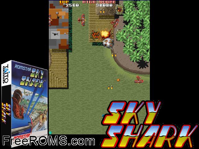 Flying Shark (bootleg) MAME game showing 3D box cover and gameplay screenshot
