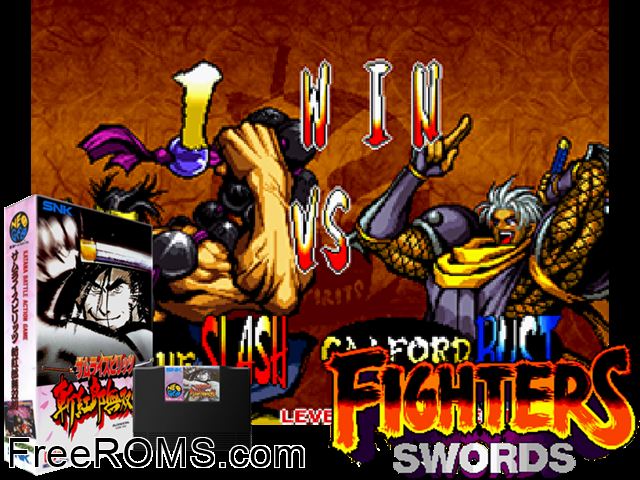 Fighters Swords (Korean release of Samurai Shodown III) MAME game showing 3D box cover and gameplay screenshot