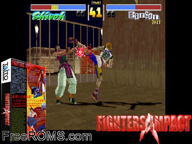 Fighters' Impact A (Ver 2.00J) MAME game showing 3D box cover and gameplay screenshot