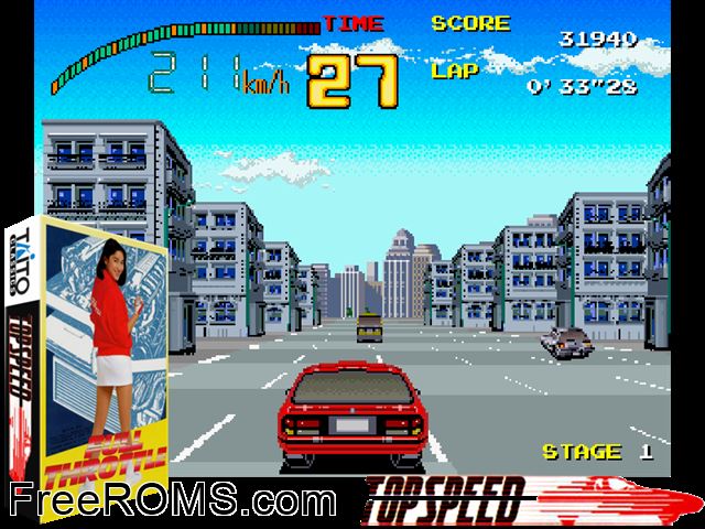Full Throttle (Japan) MAME game showing 3D box cover and gameplay screenshot