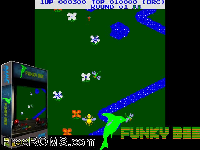 Funky Bee MAME game showing 3D box cover and gameplay screenshot