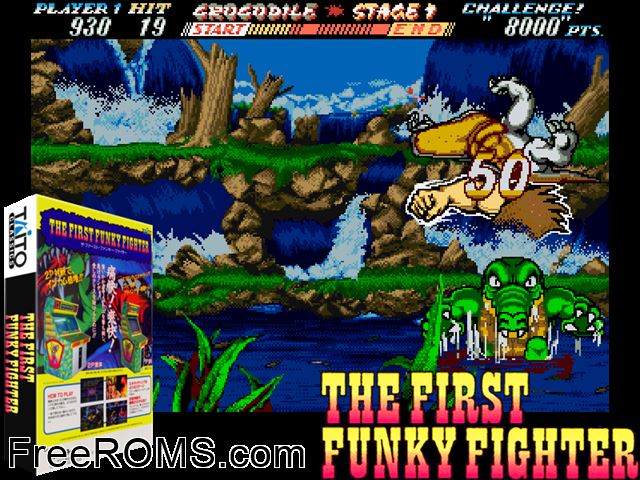 The First Funky Fighter MAME game showing 3D box cover and gameplay screenshot