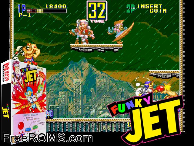 Funky Jet (Japan) MAME game showing 3D box cover and gameplay screenshot