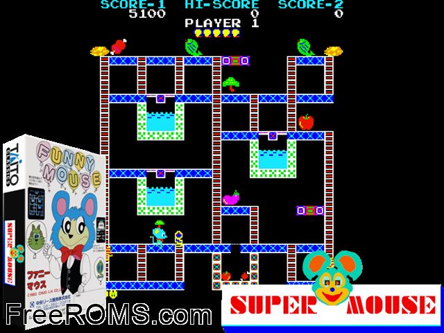 Funny Mouse MAME game showing 3D box cover and gameplay screenshot
