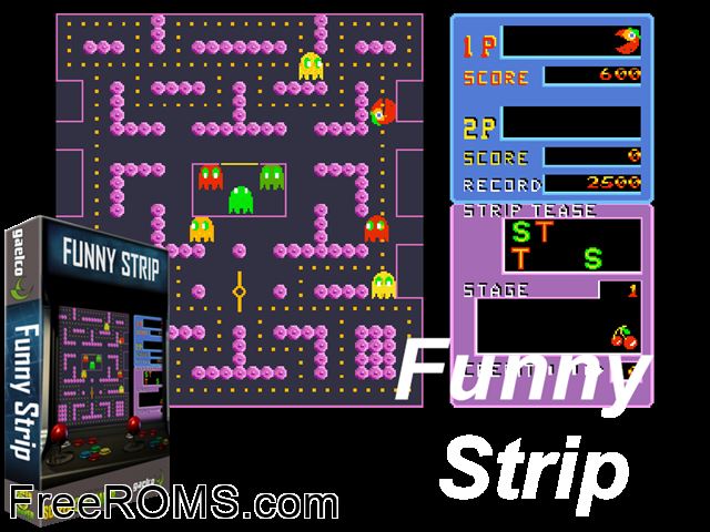 Funny Strip MAME game showing 3D box cover and gameplay screenshot