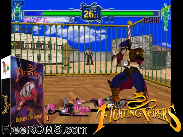 Fighting Vipers MAME game showing 3D box cover and gameplay screenshot