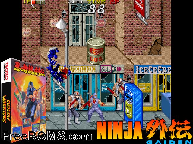 Ninja Gaiden (US) MAME game showing 3D box cover and gameplay screenshot