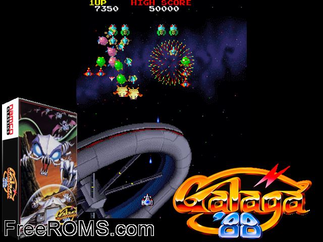 Galaga '88 (Japan) MAME game showing 3D box cover and gameplay screenshot