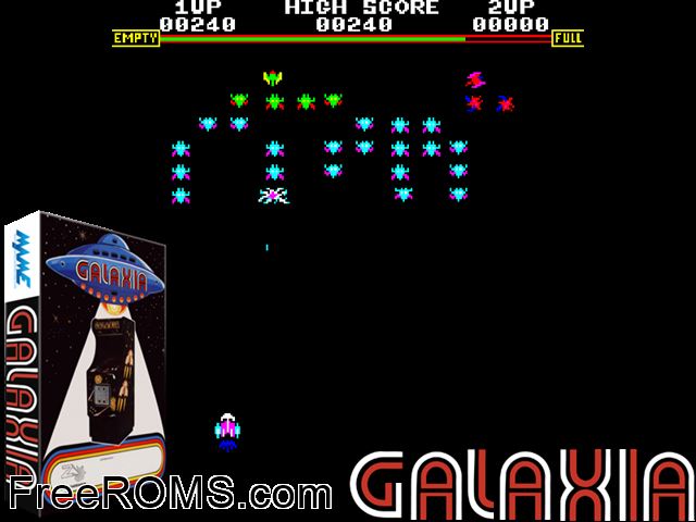 Galaxia MAME game showing 3D box cover and gameplay screenshot