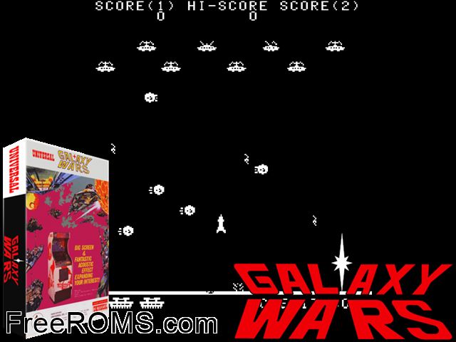 Galaxy Wars (Universal set 2) MAME game showing 3D box cover and gameplay screenshot