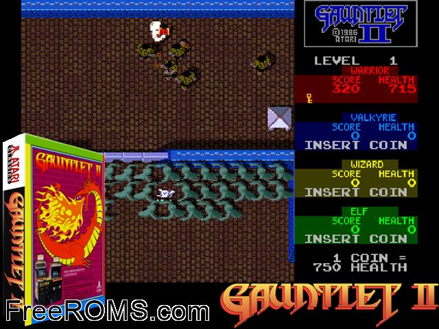 Gauntlet II (2 Players, rev 2) MAME game showing 3D box cover and gameplay screenshot