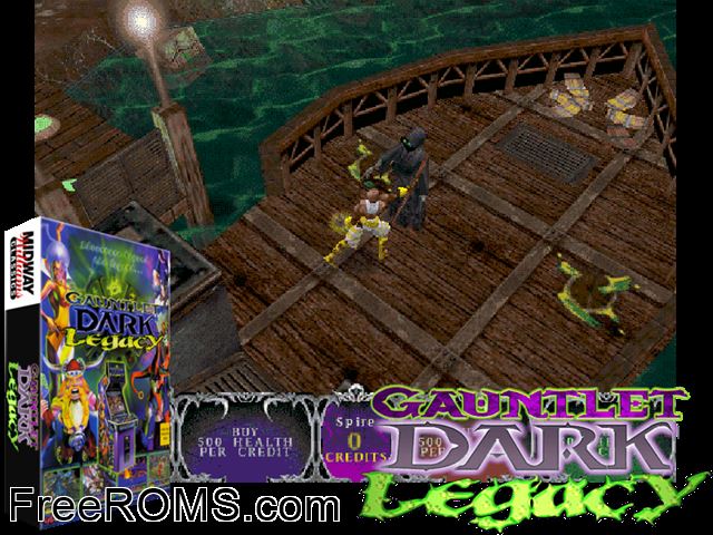 Gauntlet Dark Legacy (version DL 2.52) MAME game showing 3D box cover and gameplay screenshot