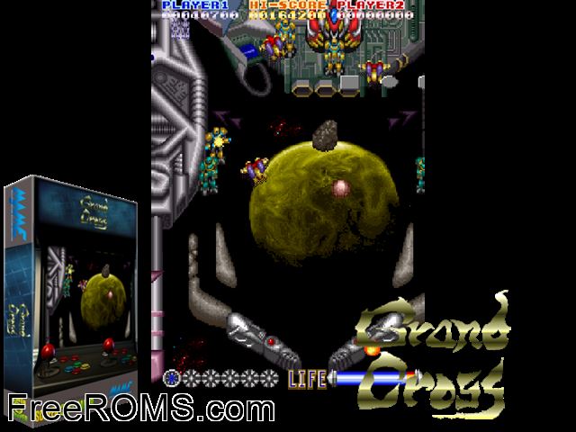 Grand Cross MAME game showing 3D box cover and gameplay screenshot