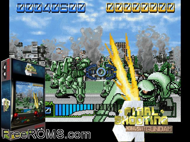 Mobil Suit Gundam Final Shooting (Japan) MAME game showing 3D box cover and gameplay screenshot